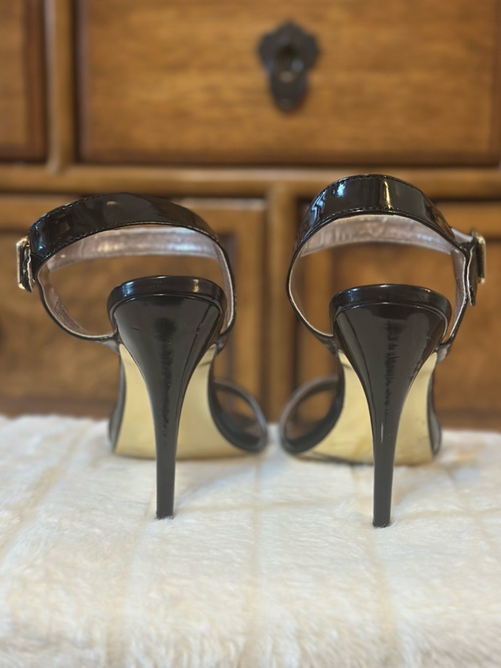 Steve Madden Daarlah Black Patent Ankle Strap Stiletto Heels Size 8.5 - Picture 5 of 13